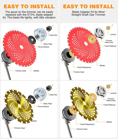 HK weed eater blade package with two blade styles for easy swapping