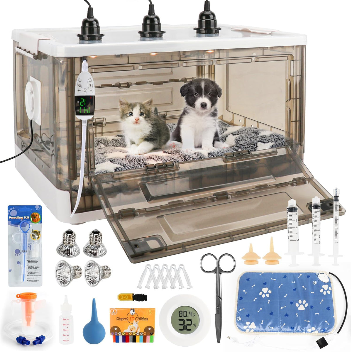 HKDQ Puppy Incubator with transparent design for easy monitoring and a clean environment.