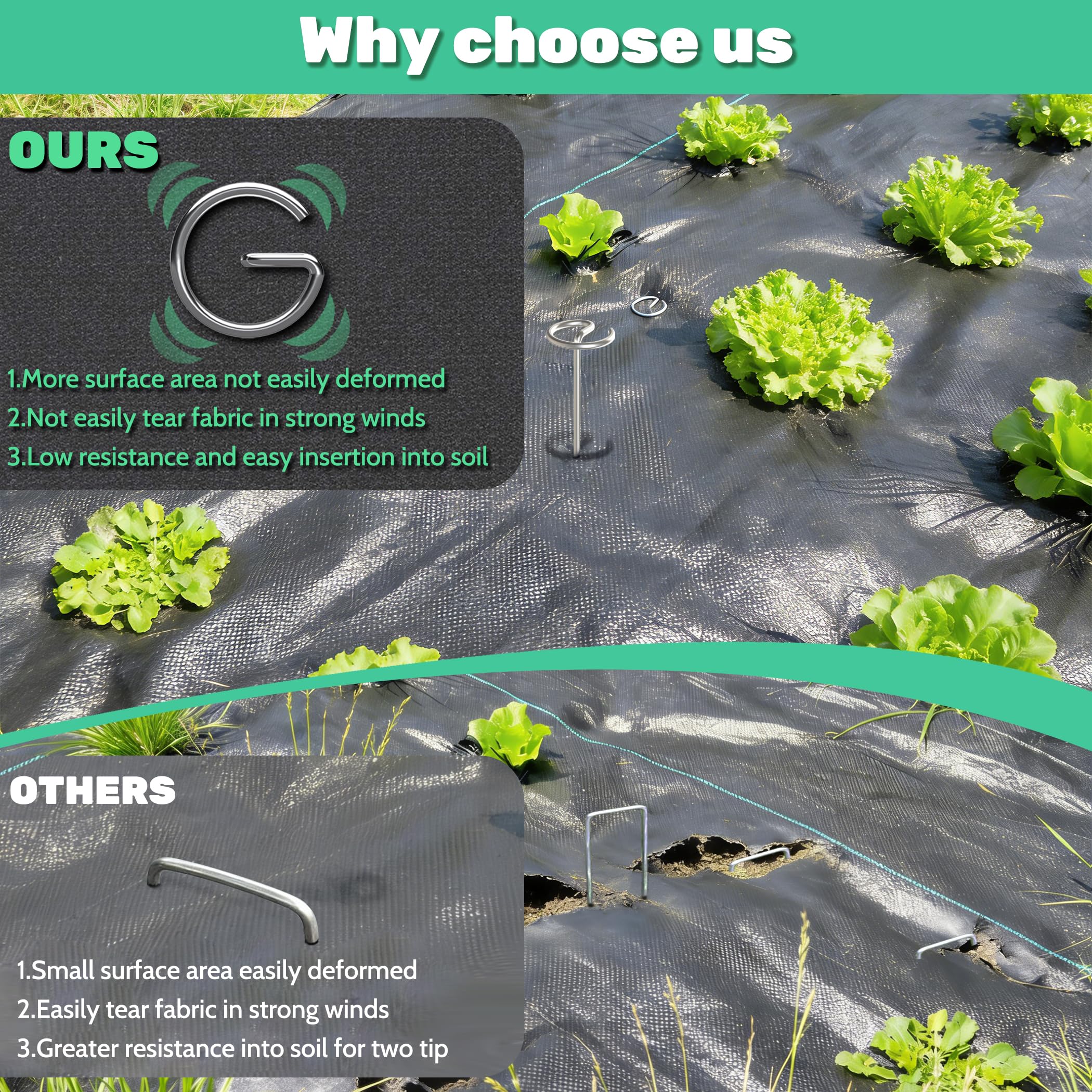 HKKZYT circle-top stake embedded in soil for secure weed barrier anchoring.