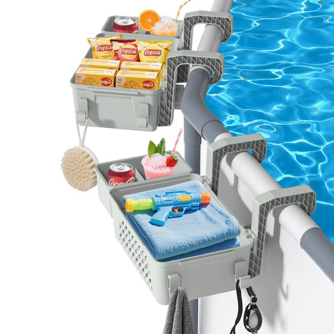 HKQ poolside storage basket with cup holders keeps essentials within reach.