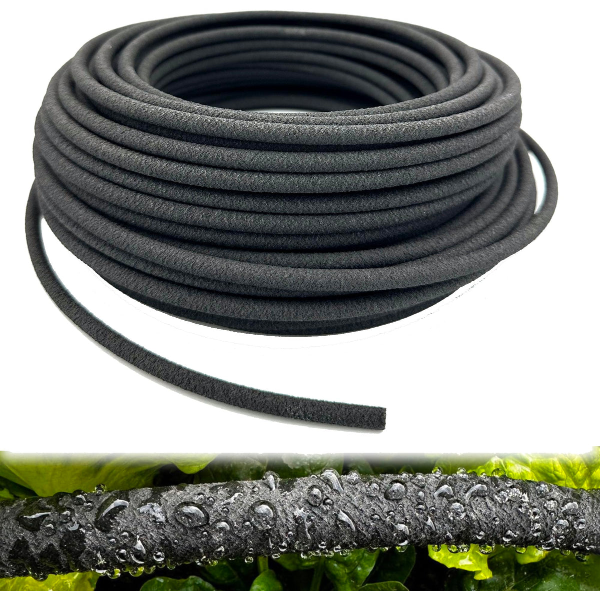 Hkvoxim 1/4-inch soaker hose laid along garden bed for efficient watering.
