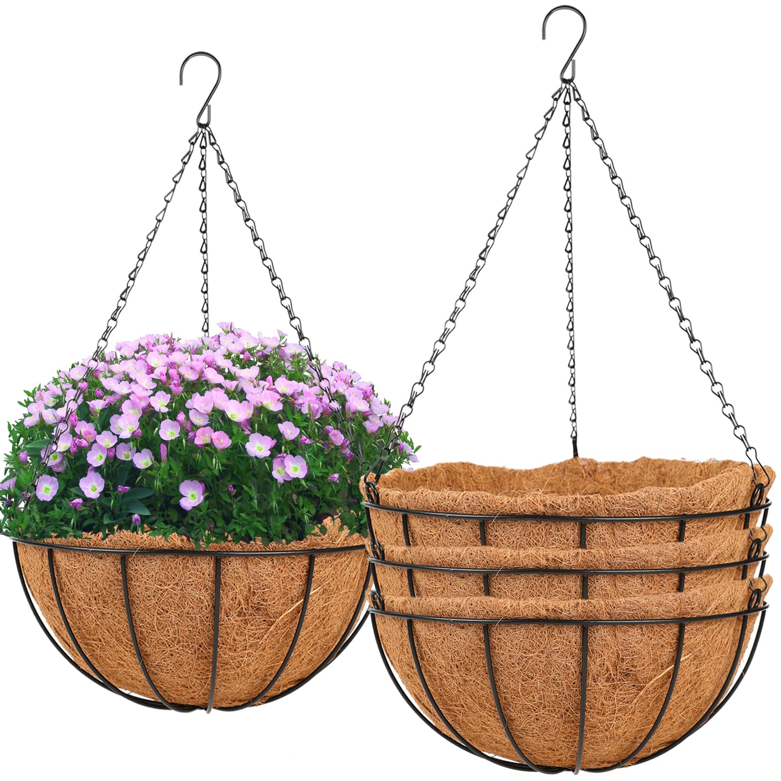 HKZ hanging basket planter with coco liner for improved drainage.