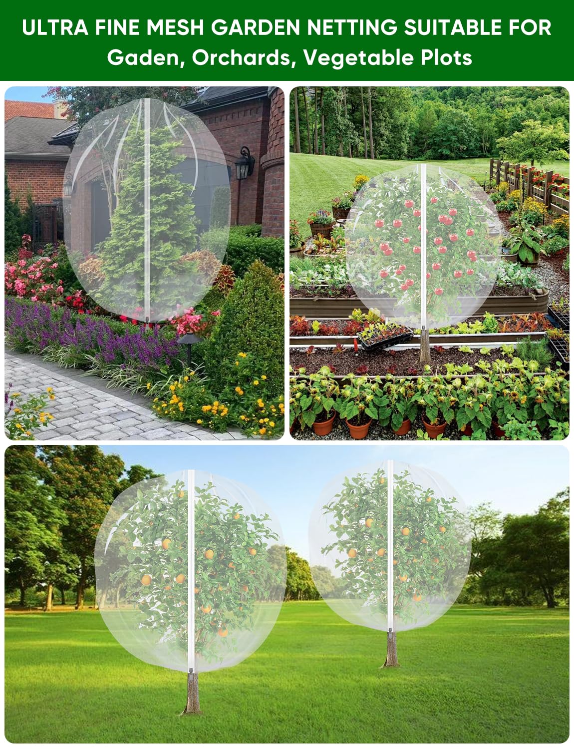 HKZ multi-plant protection netting works for flowers, berries, shrubs, and saplings.