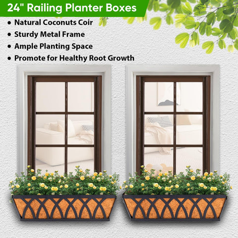 HKZ Window box planter 24inch with coco liner preserves moisture and promotes healthy roots.