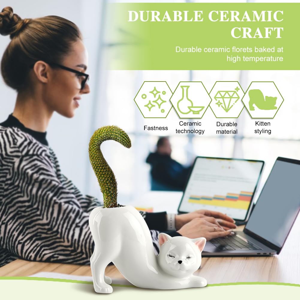 HKZTUY tailless cat ceramic planter with durable ceramic for daily use.