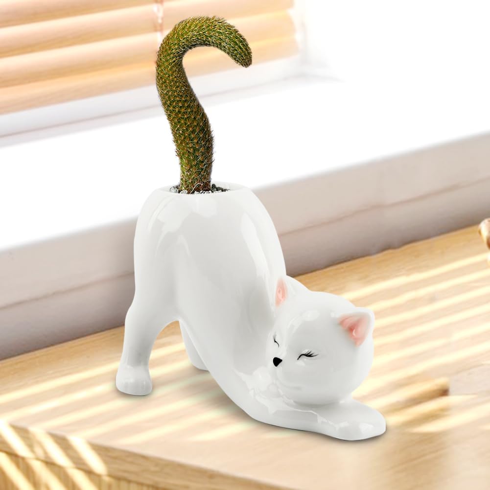 HKZTUY tailless cat planter suits office decor and desk organization.