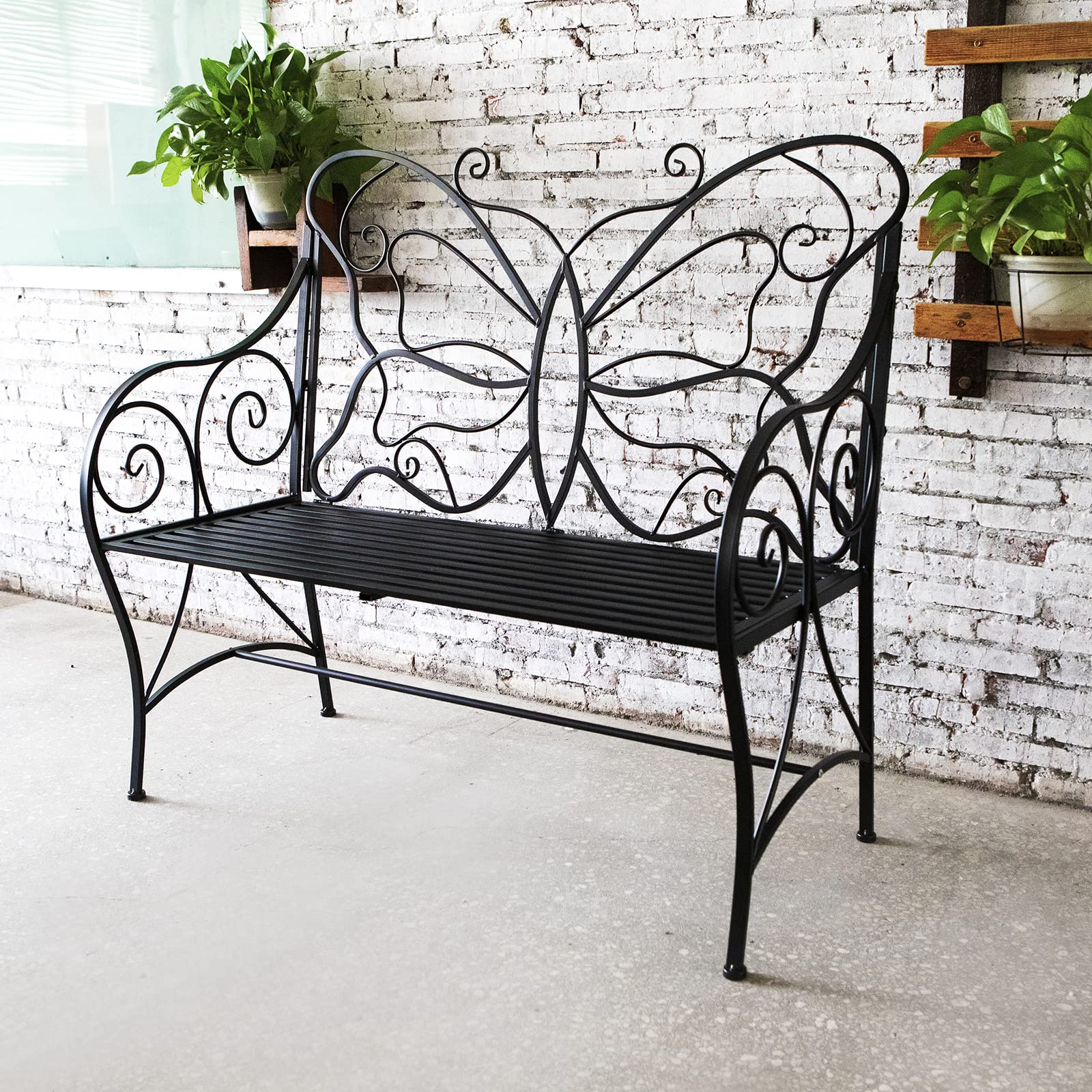 HLC outdoor bench butterfly design front view for elegant garden seating.
