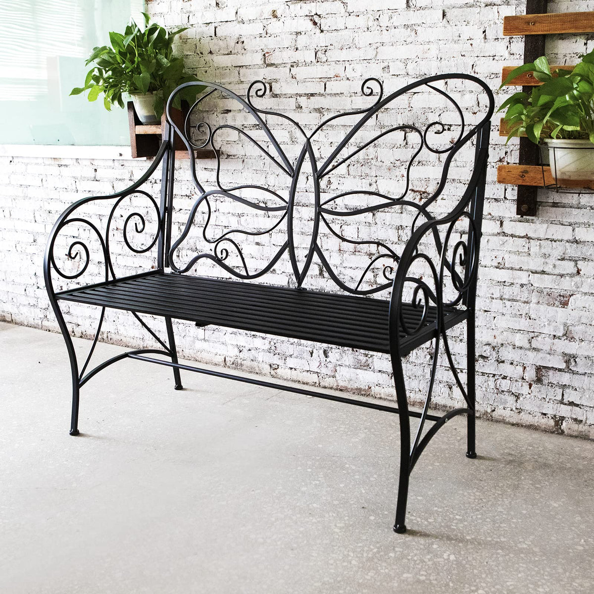 HLC outdoor bench butterfly design front view for elegant garden seating.