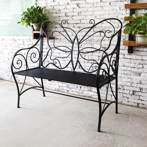 HLC outdoor bench butterfly design front view for elegant garden seating.