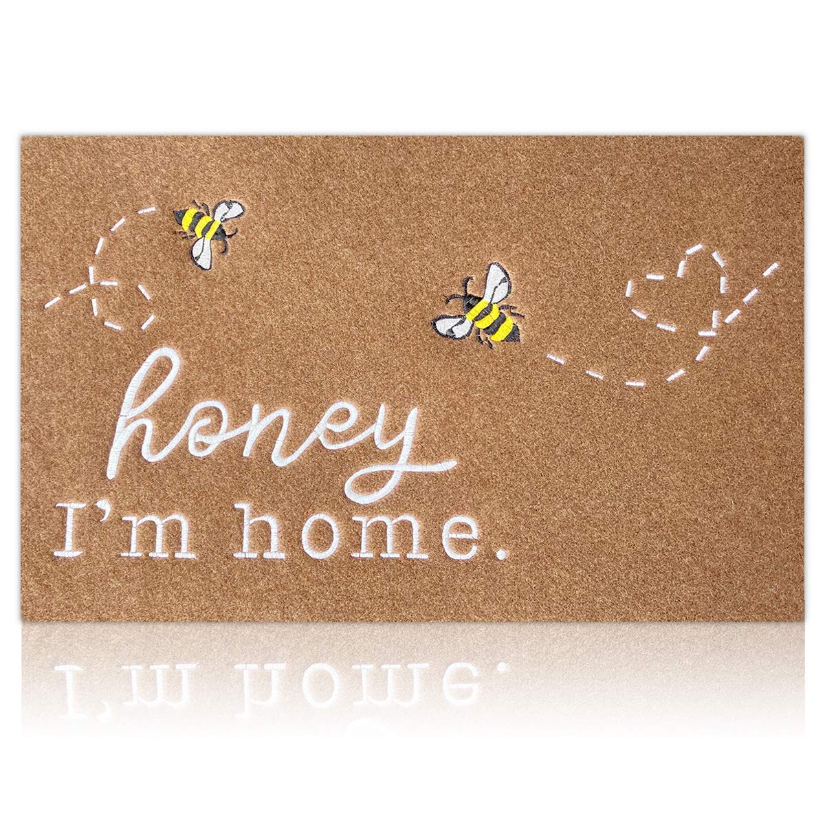 HLFMVWE Bee door mat in brown welcomes guests and absorbs moisture.