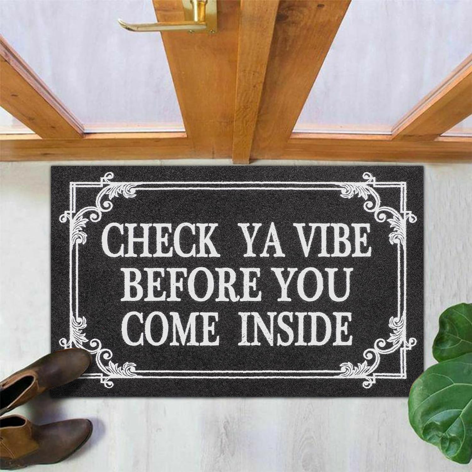 HLFMVWE low-profile 28x18 doormat; fits under doors without snagging.