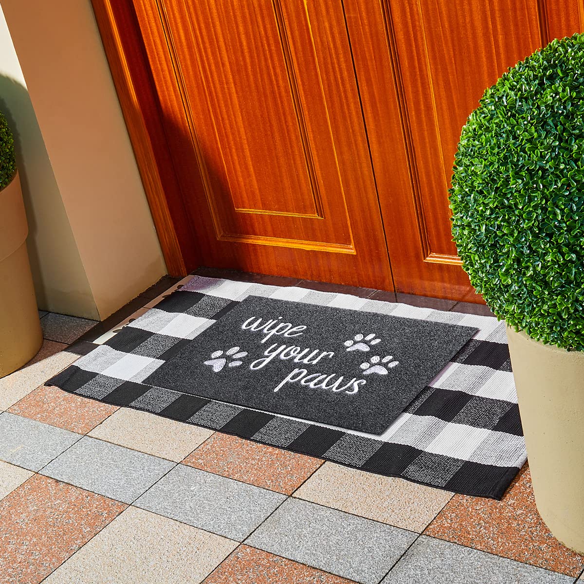 HLFMVWE Welcome Doormat showing non-slip backing for safe indoor use.
