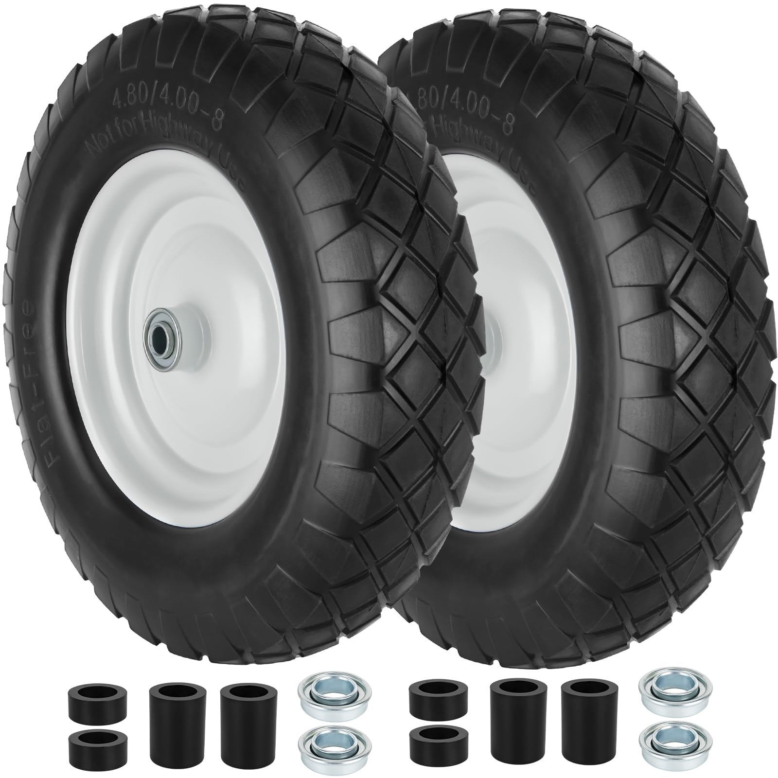 HLHgirl 4.80/4.00-8 flat-free tire side view for puncture-resistant garden use.
