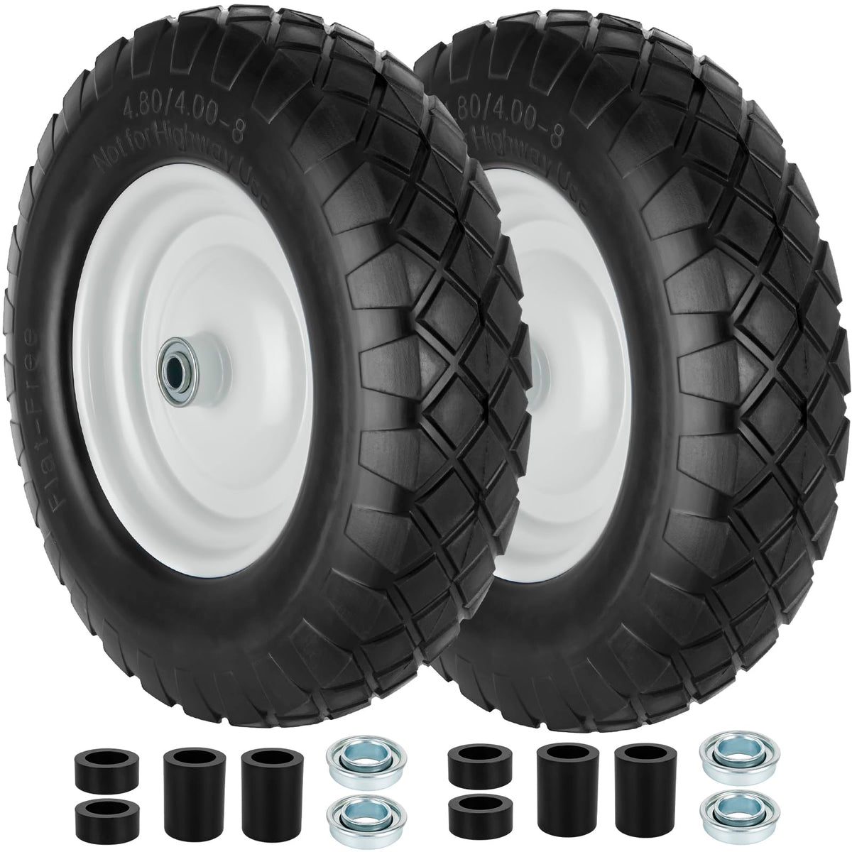 HLHgirl 4.80/4.00-8 flat-free tire side view for puncture-resistant garden use.