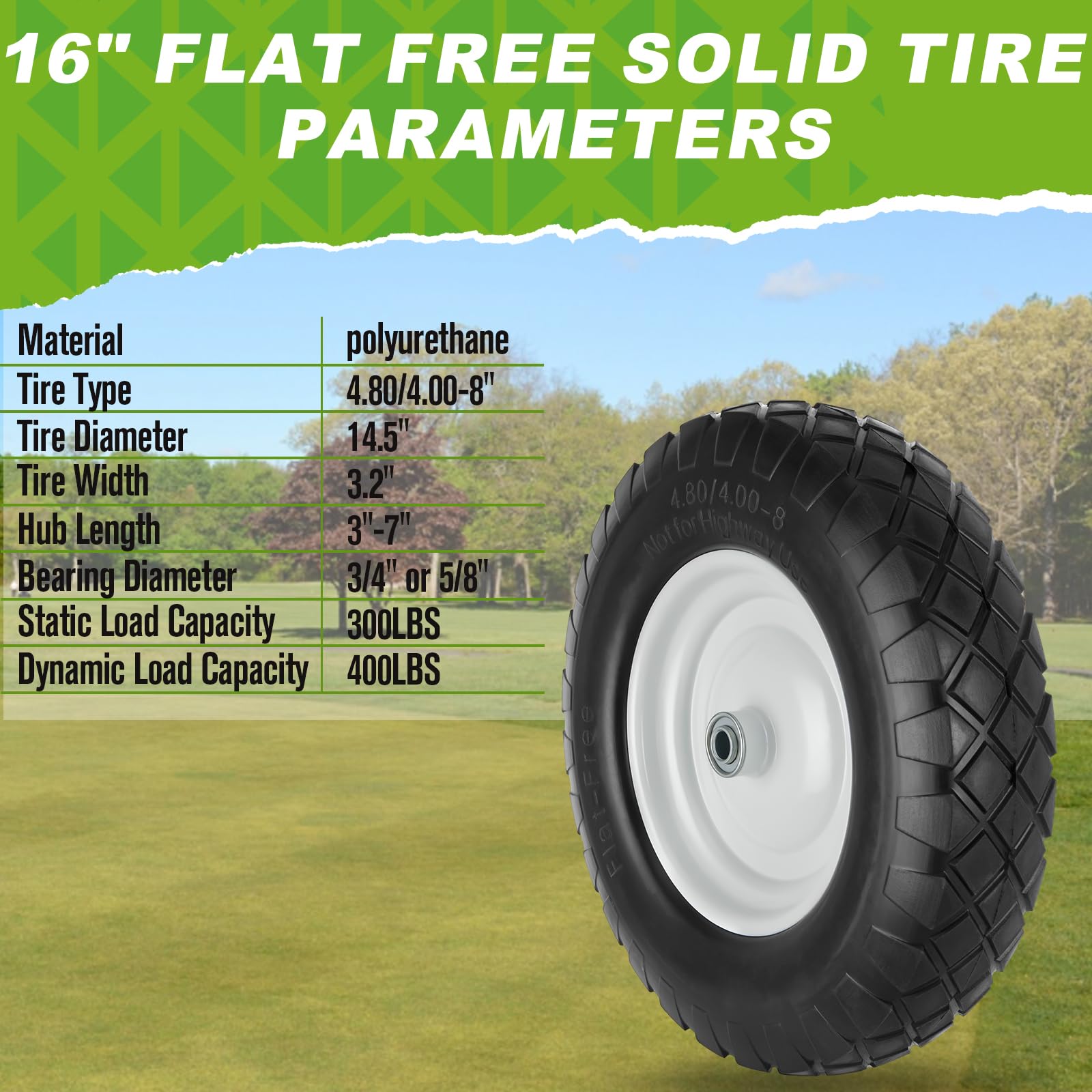 HLHgirl polyurethane tire and steel rim durability on rugged outdoor tasks.
