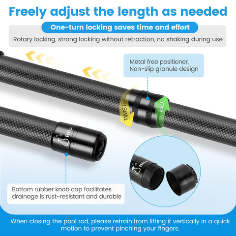 Hliay pool pole extended to 12 feet for broad reach cleaning