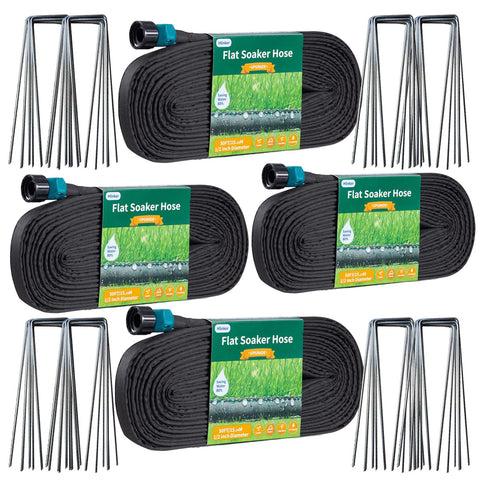 Hlinker flat soaker hose 200ft for efficient water-saving irrigation across garden beds.