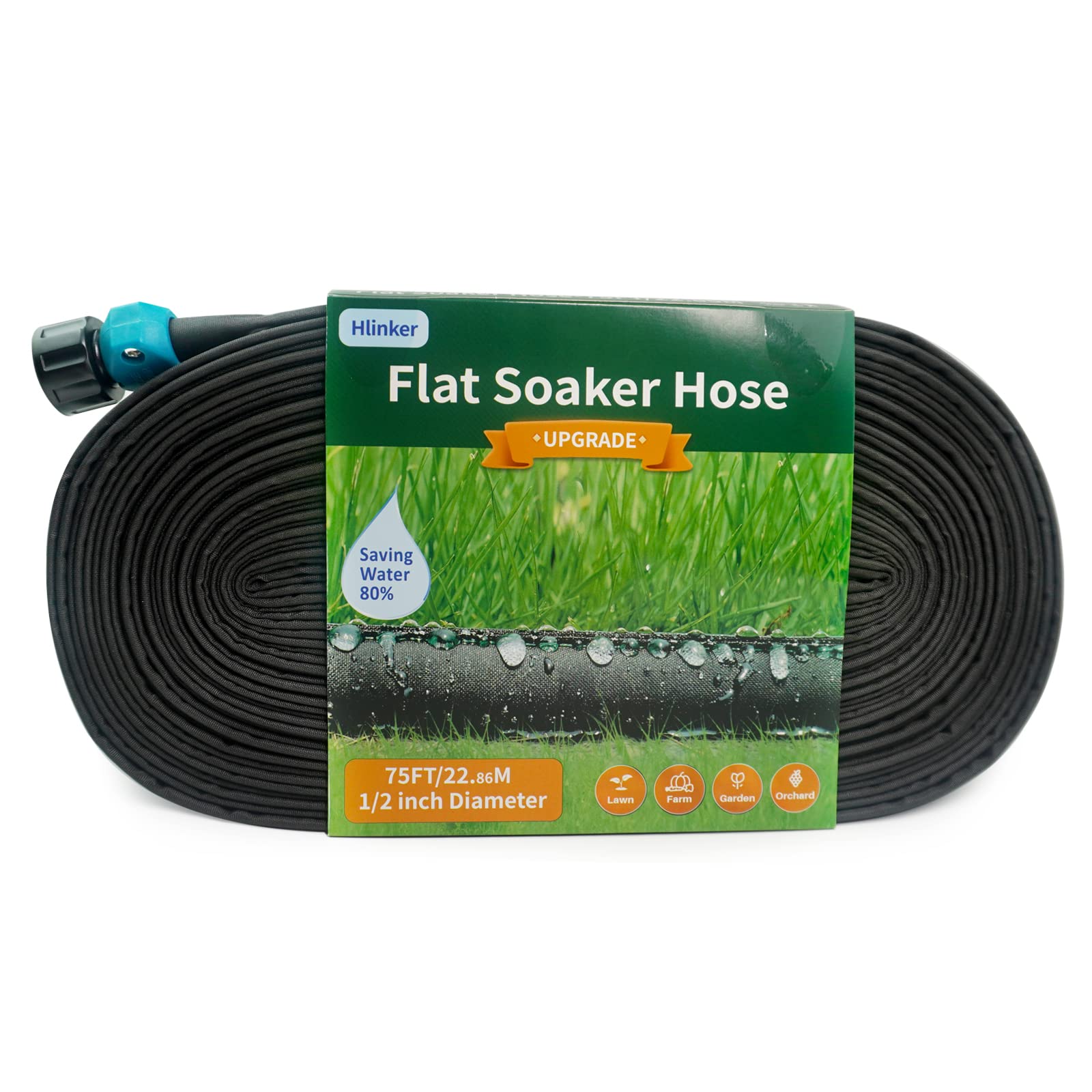 Hlinker flat soaker hose 75ft laid out in a garden bed for even watering