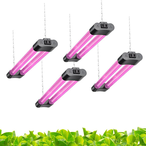 HLite 16-inch LED grow lights hanging above seedlings for even coverage.