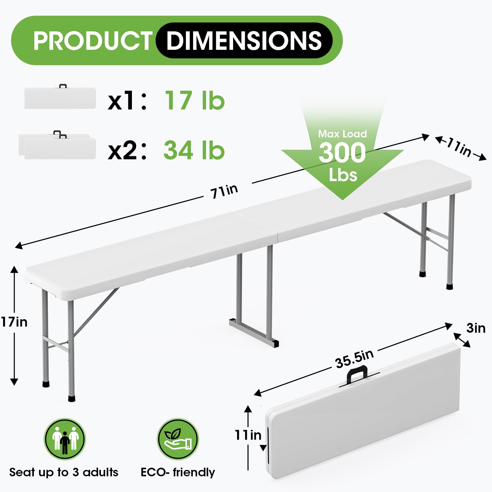 HLPB folding bench 6ft folded for carry demonstrates easy portability