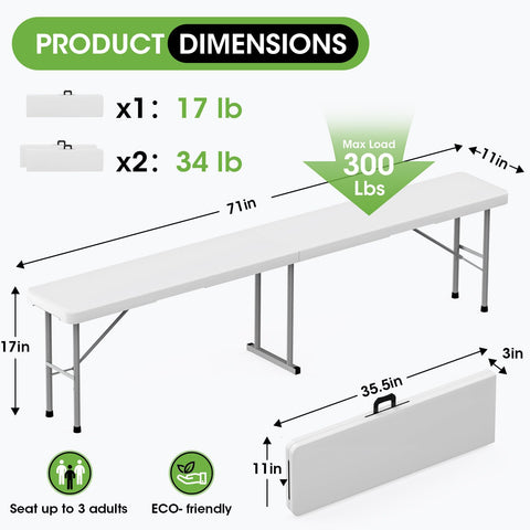 HLPB folding bench 6ft folded for carry demonstrates easy portability