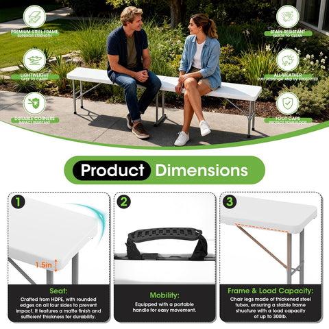 HLPB folding bench 6ft safety lock detail underlines stable setup