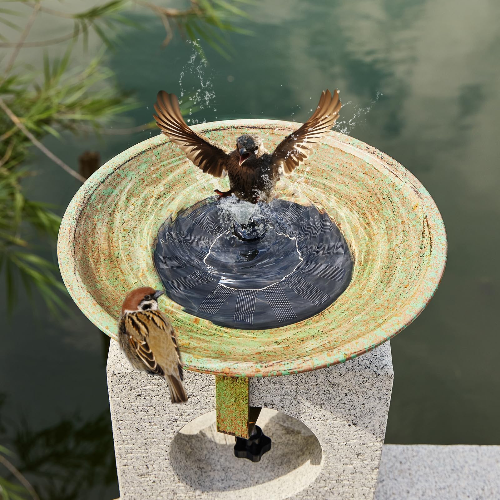 HLQMFHT deck railing bird bath bracket provides rust-resistant support.