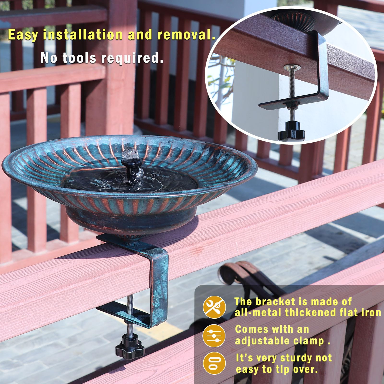 HLQMFHT rust-proof metal coating preserves outdoor bird bath appearance