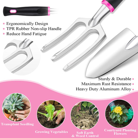 HLWDFLZ pink garden tool set with cultivator loosens soil for easy digging