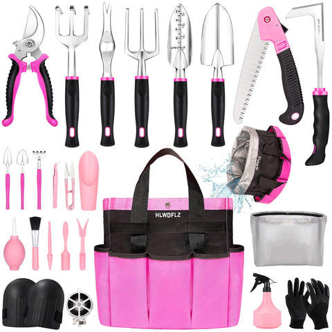 HLWDFLZ pink garden tool set with detachable-bag keeps tools organized
