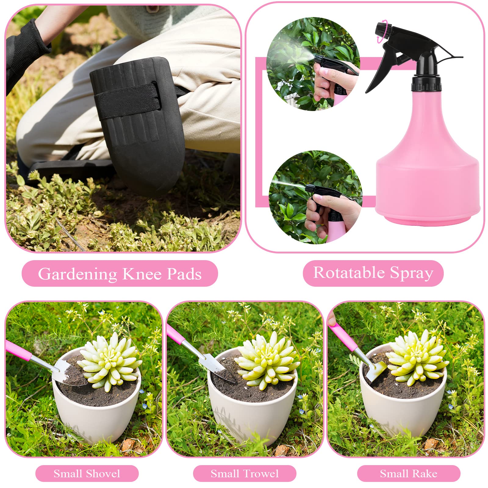 HLWDFLZ pink garden tool set with pruning-shears for precise trimming