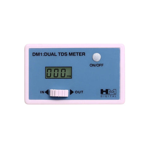 HM Digital DM-1 in-line dual TDS monitor front view for real-time feed and product water comparison