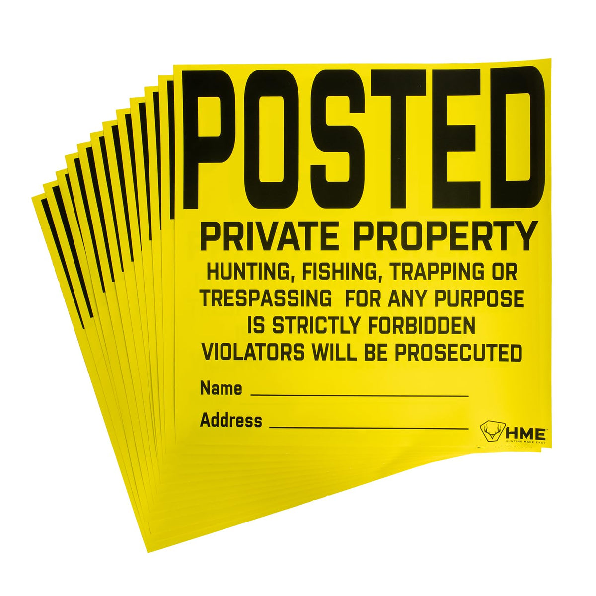 HME posted private property sign in 11x11 no-tear vinyl, durable boundary marker.