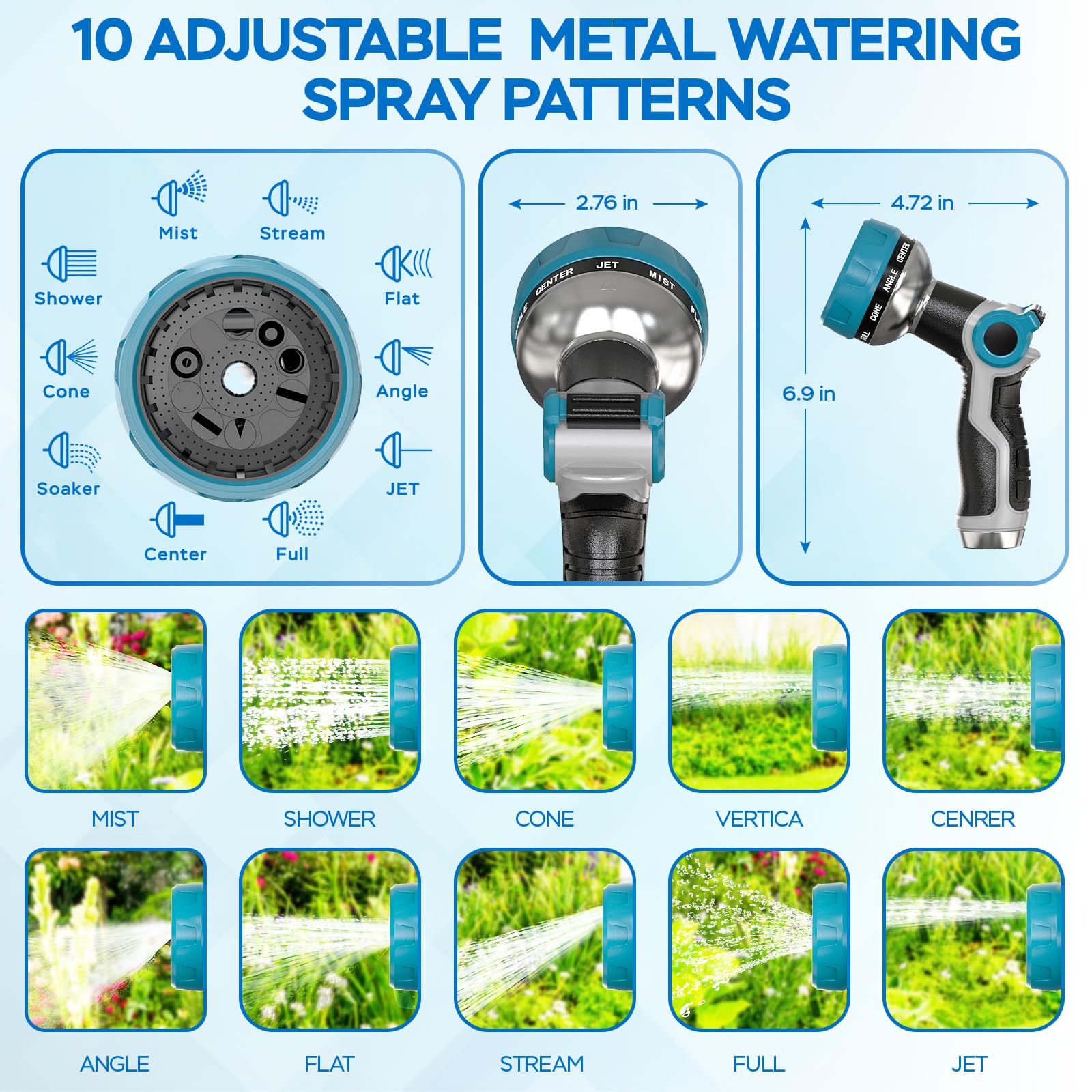 HmiL-U heavy-duty garden hose nozzle top view showcasing the thumb control slot and anti-slip surface.