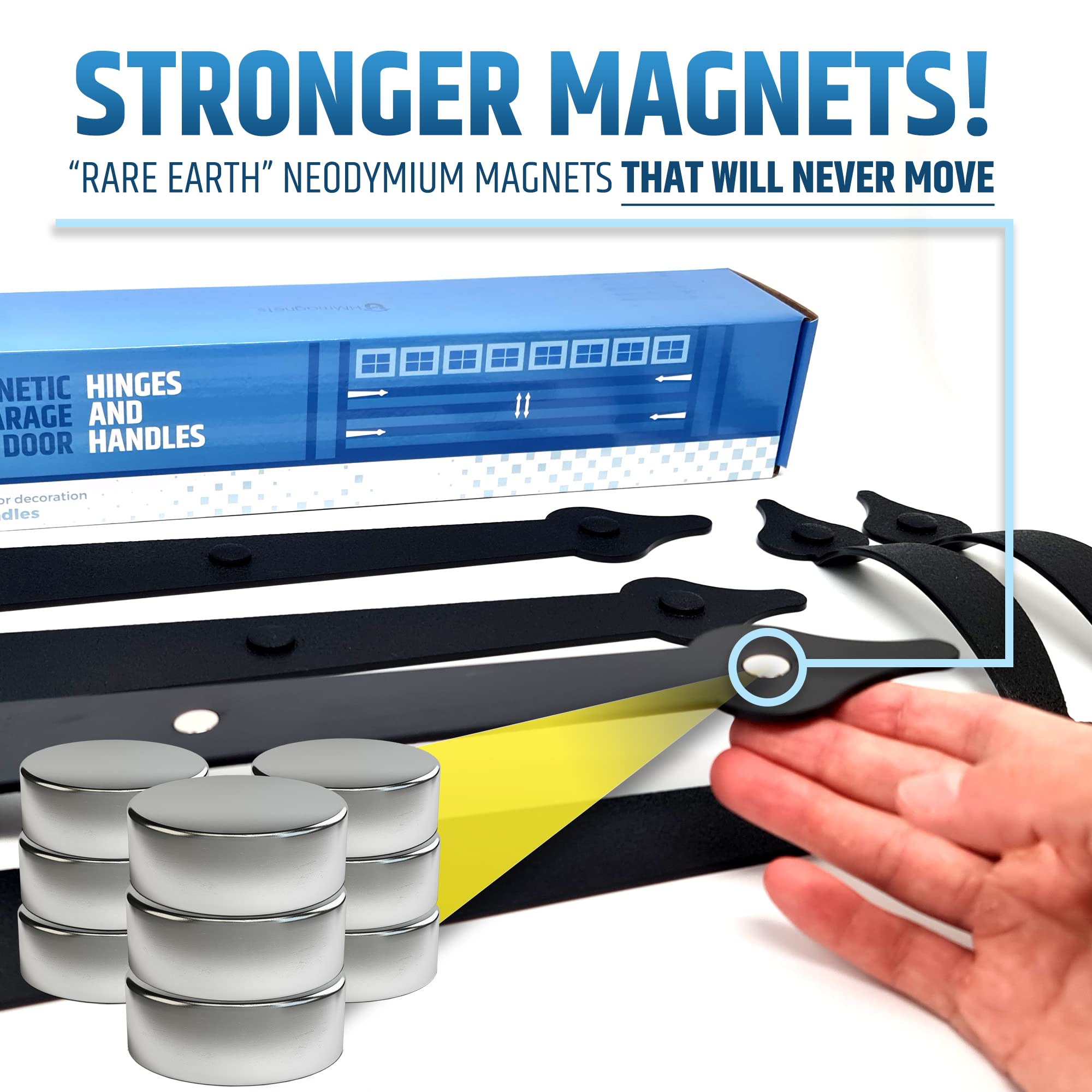 HMmagnets on-steel-door magnets demonstrate secure faux hardware adherence.