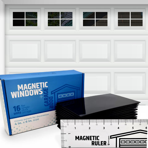 HMmagnets strong glossy garage windows panel showcases a realistic faux pane for curb appeal.