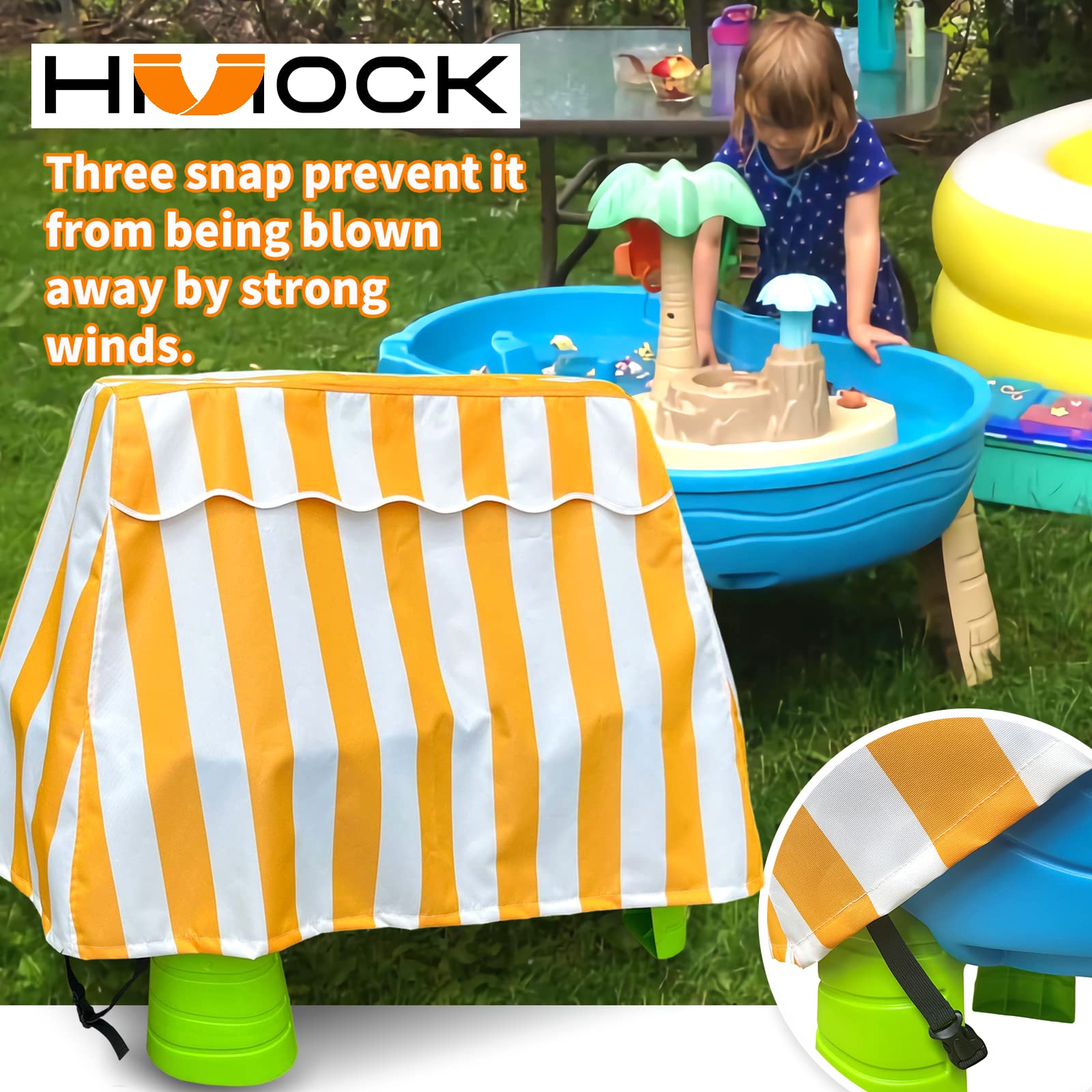 HMOCK windproof cover with three straps keeps your water table secure.