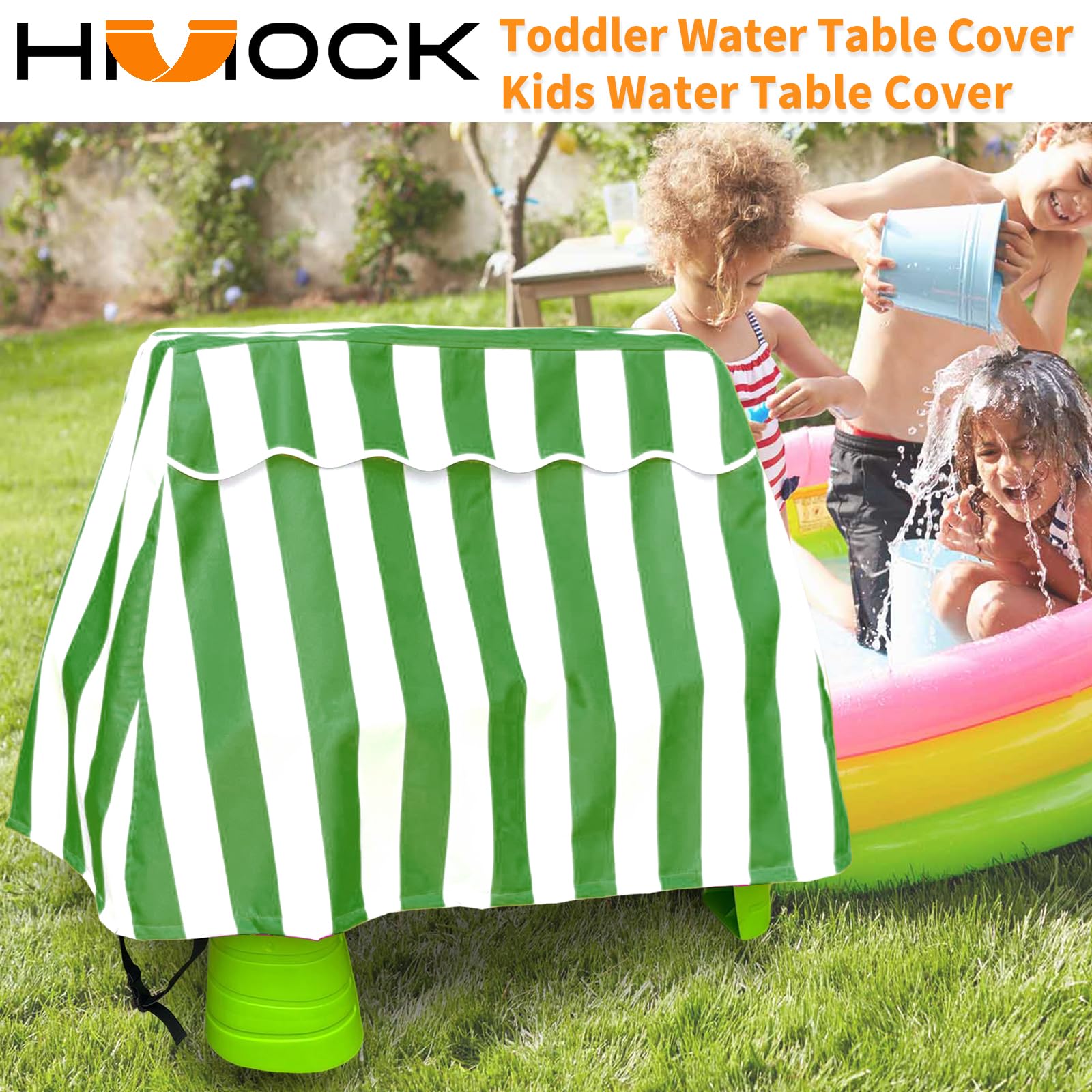 HMOCK water table cover secured with windproof straps for stable outdoor use.