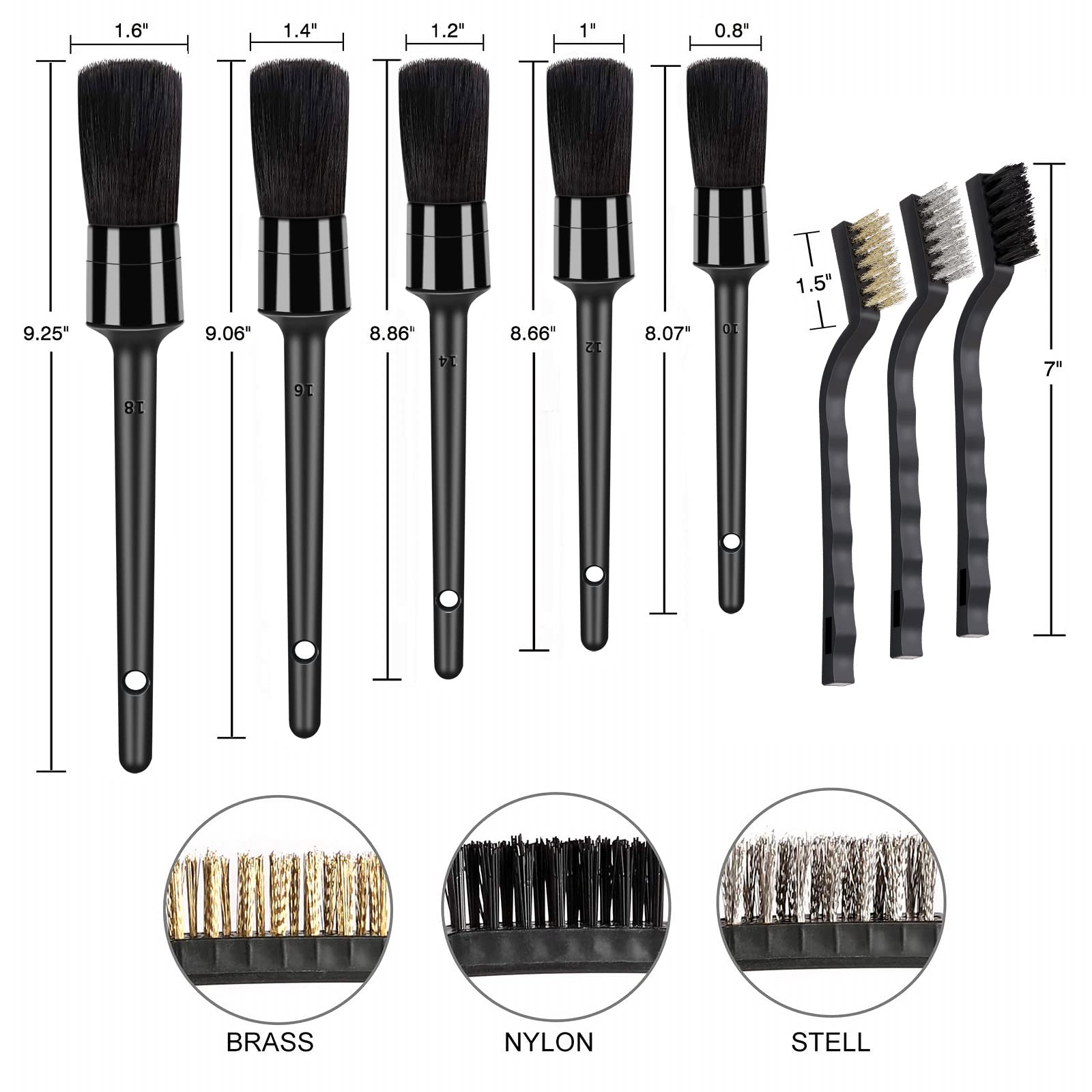 HMPLL plastic-handle detailing brushes resist water and won’t swell.