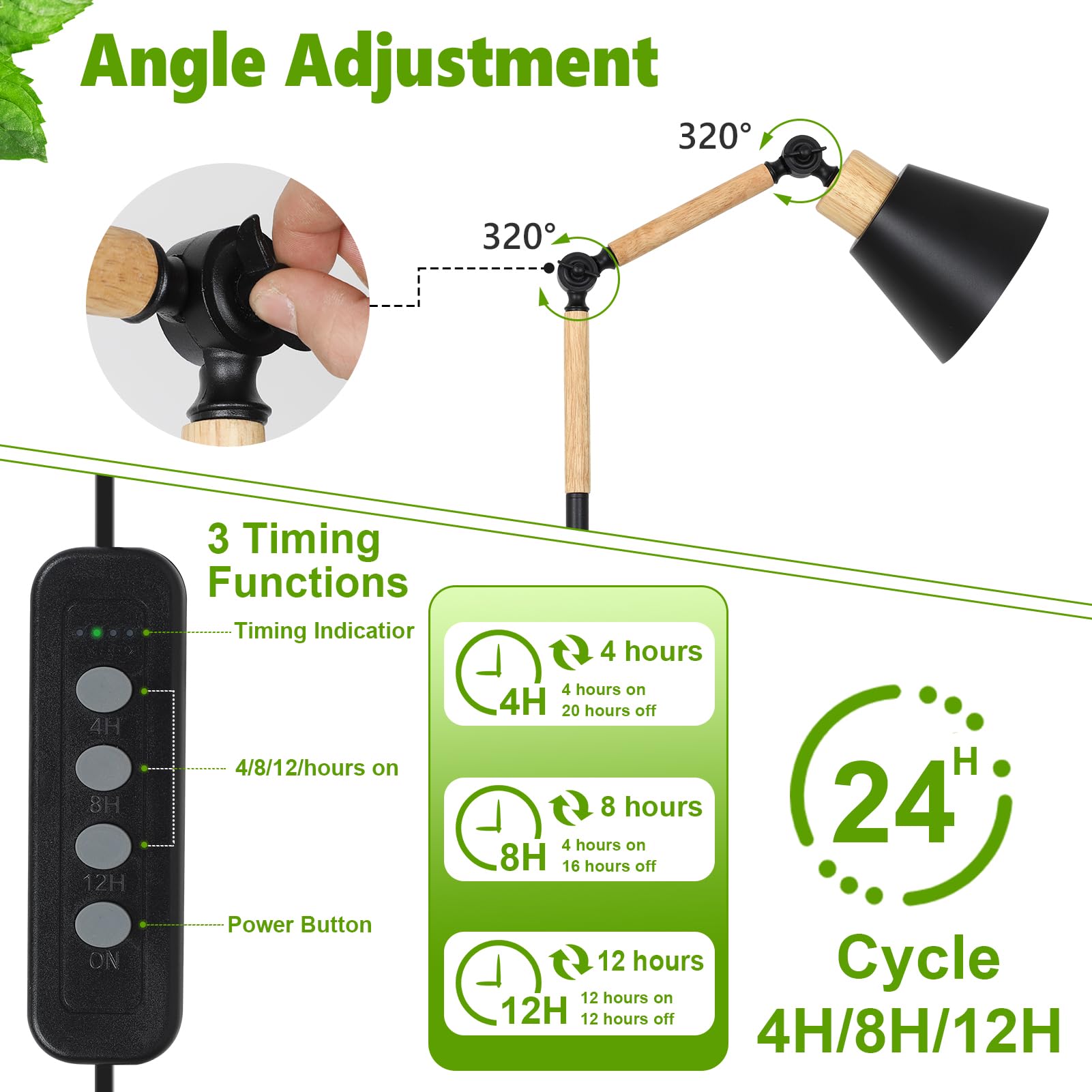 HMVPL height-adjustable stand enables tall plant positioning up to 75 inches.
