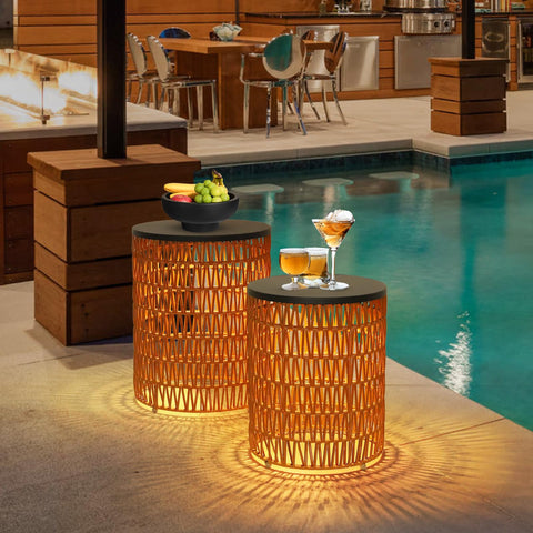 HMVPL large-diameter table provides a stable surface for drinks.