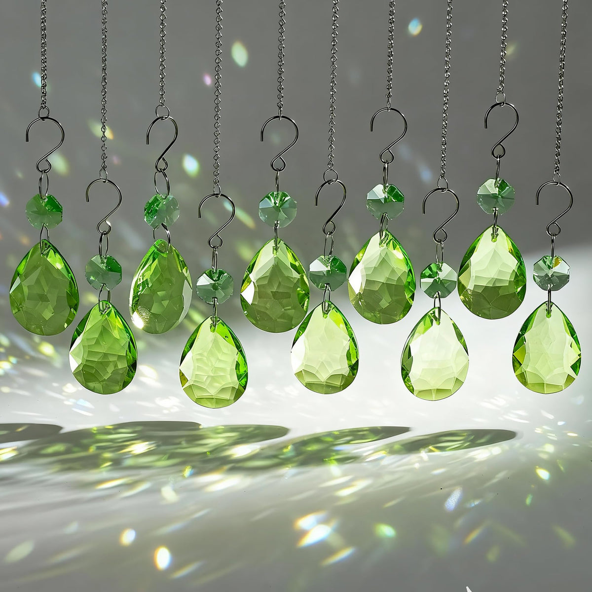 H&D Hyaline & Dora bauhinia green crystal bead glints in sunlight.