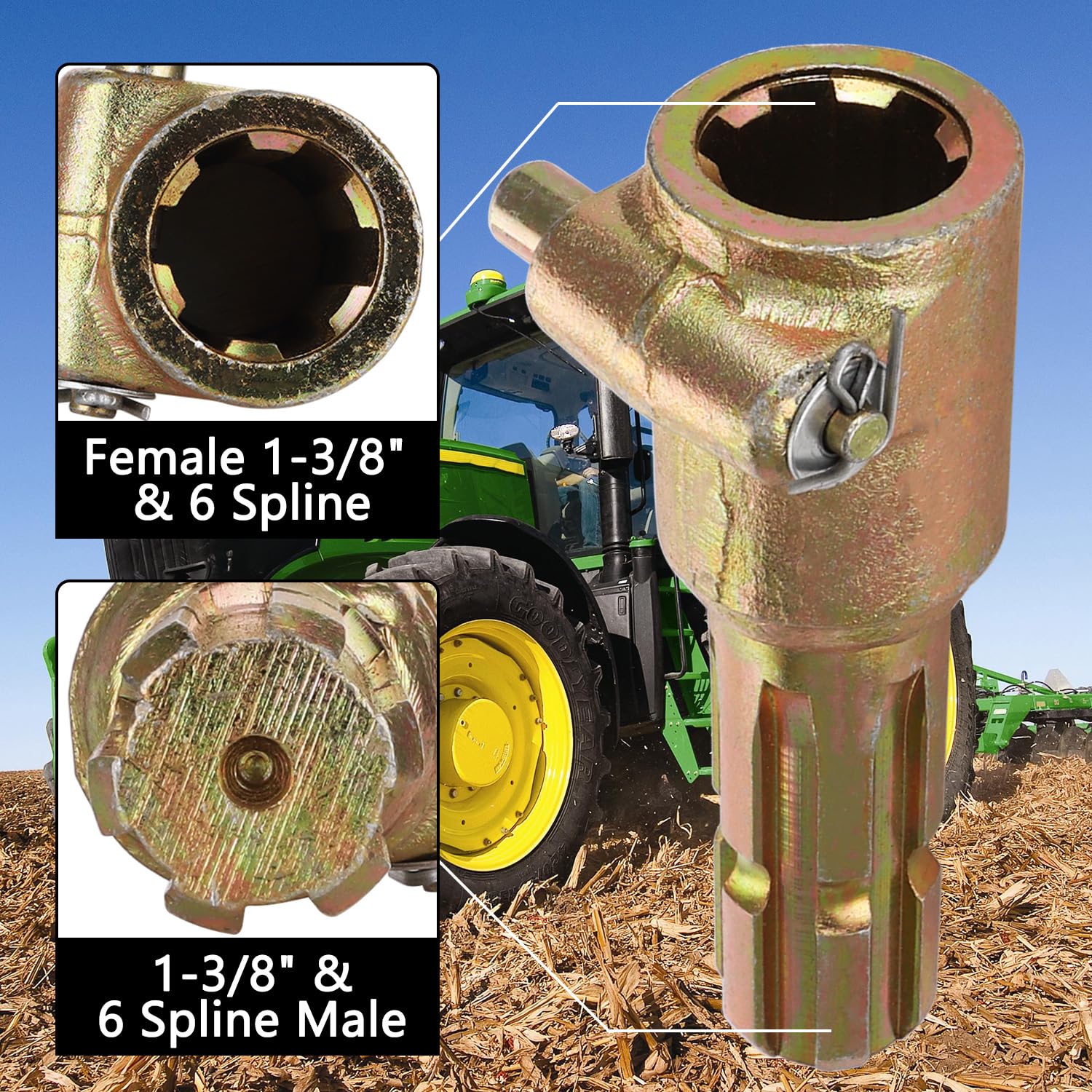 HNeekyr extender compatibility setup illustrating alignment between tractor and implement shafts.