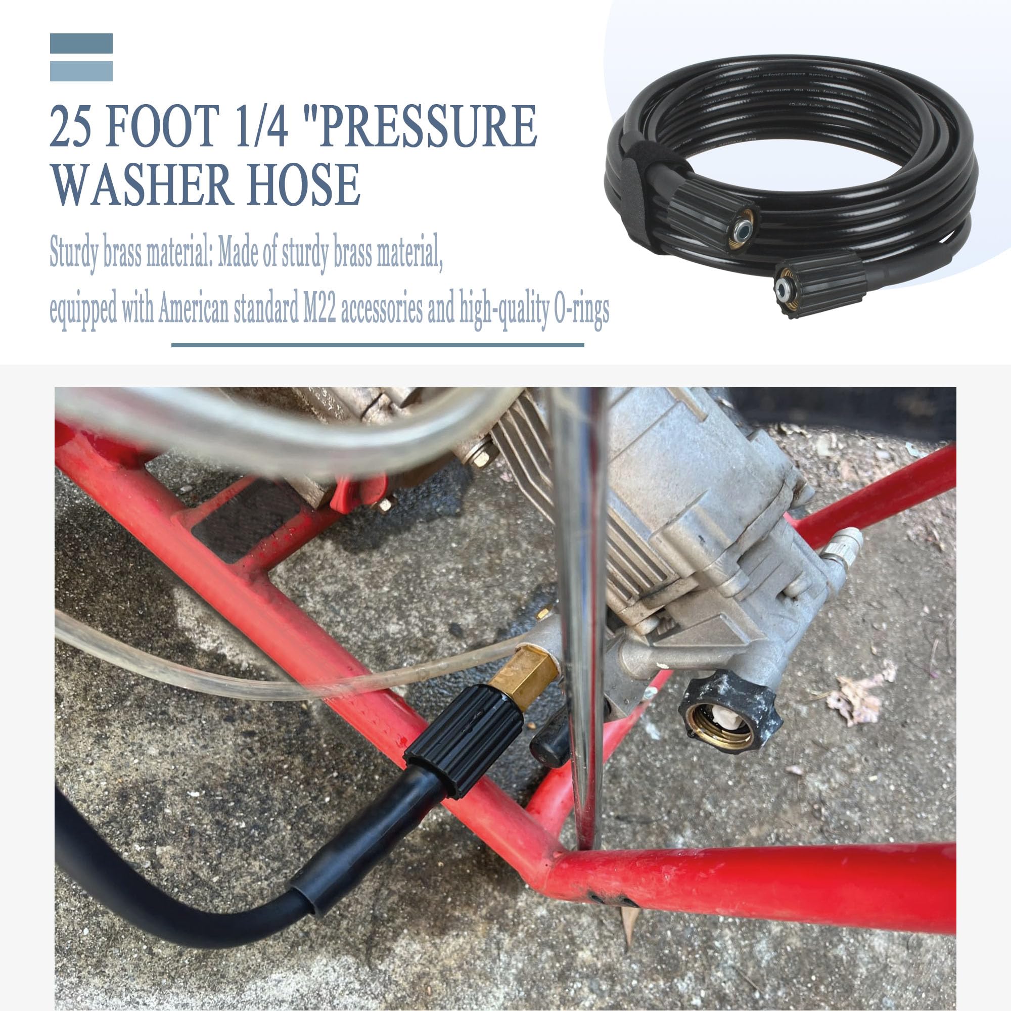 HNF kink resistant 25 ft hose stays flexible under high pressure.
