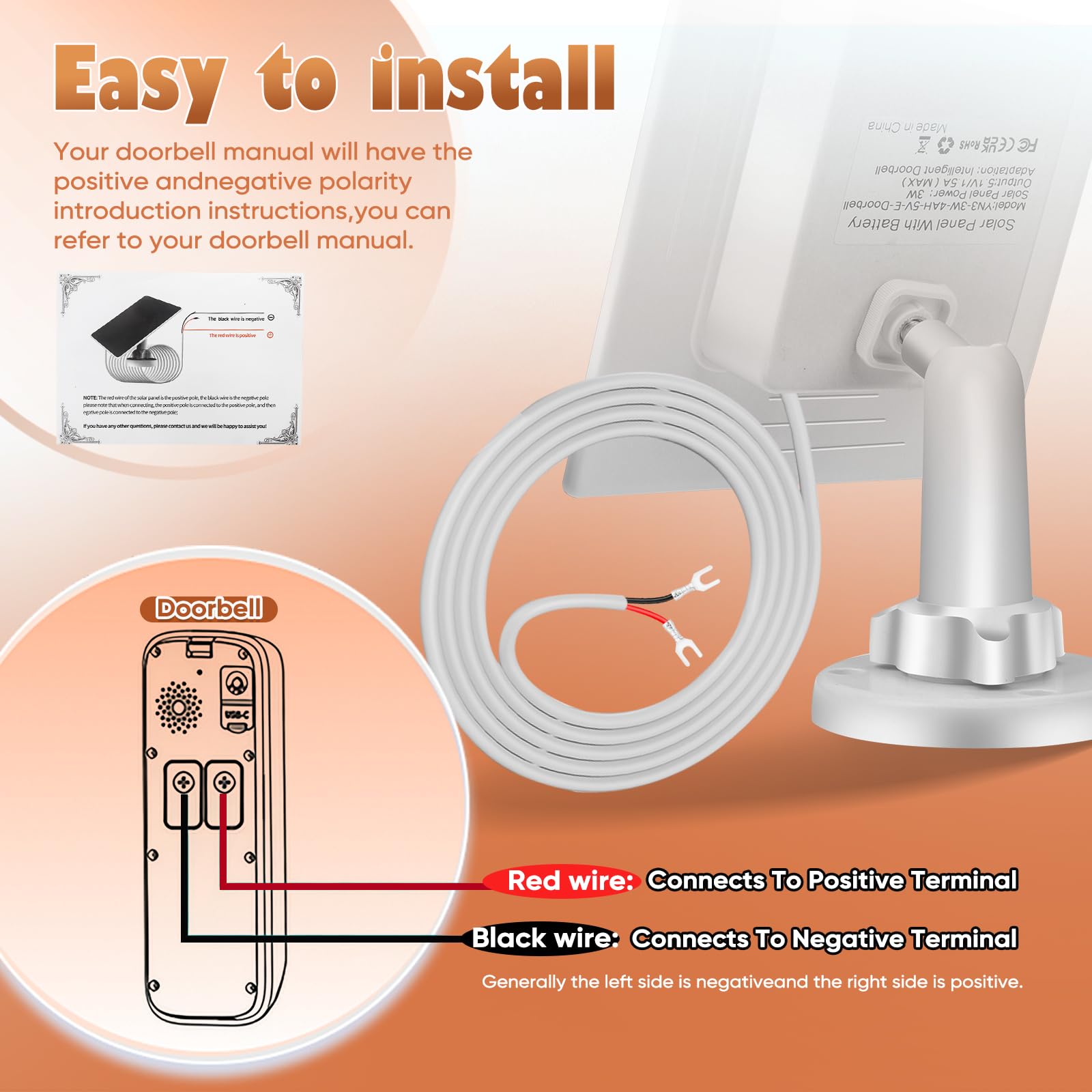 HNncheny 13-foot charging cable for flexible doorbell setup.