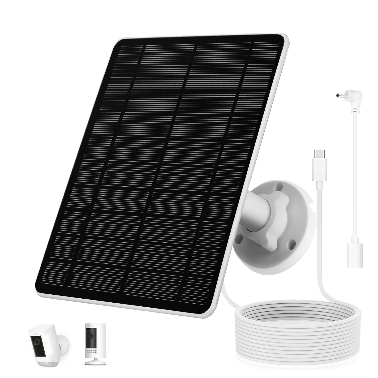 HNncheny solar panel for Ring camera setup captures sunlight for steady surveillance power.
