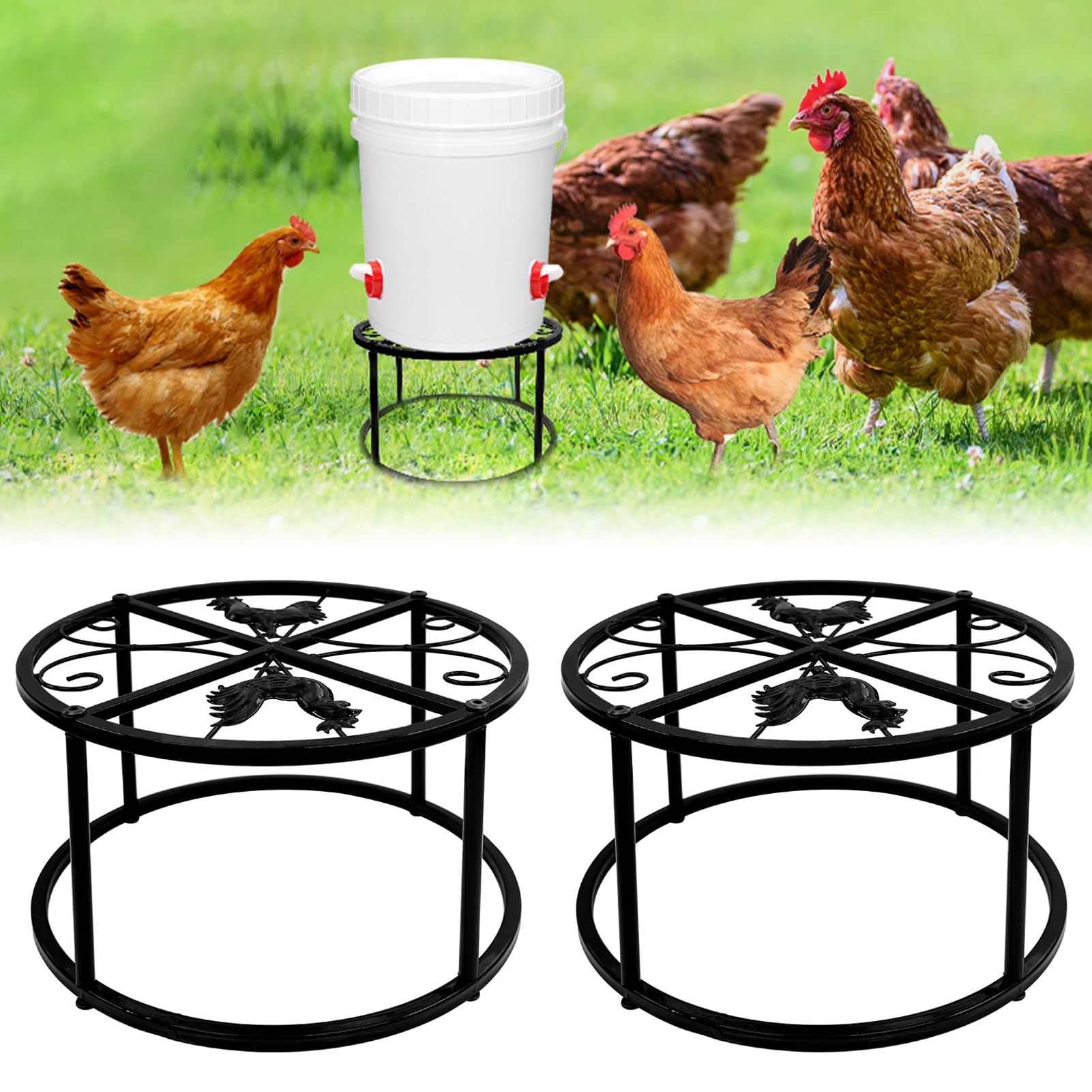 HNONPW 2-pack metal stand supports chicken feeder and waterer securely, reducing spills.