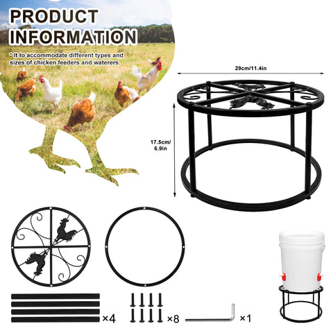 Stable round-base iron frame keeps your bucket from tipping in the coop.