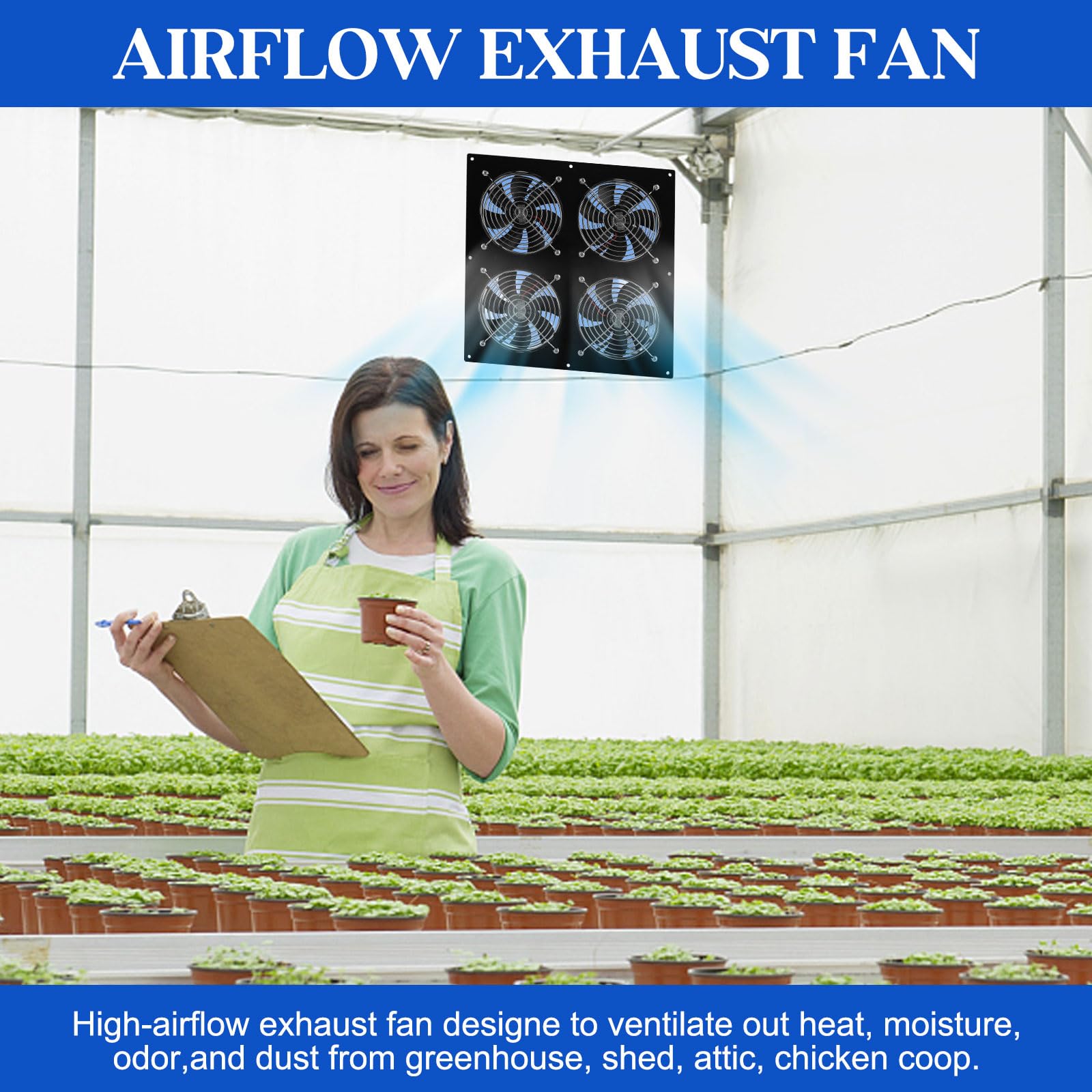 HNRLOY four-fan assembly enables rapid air movement in coops and sheds.