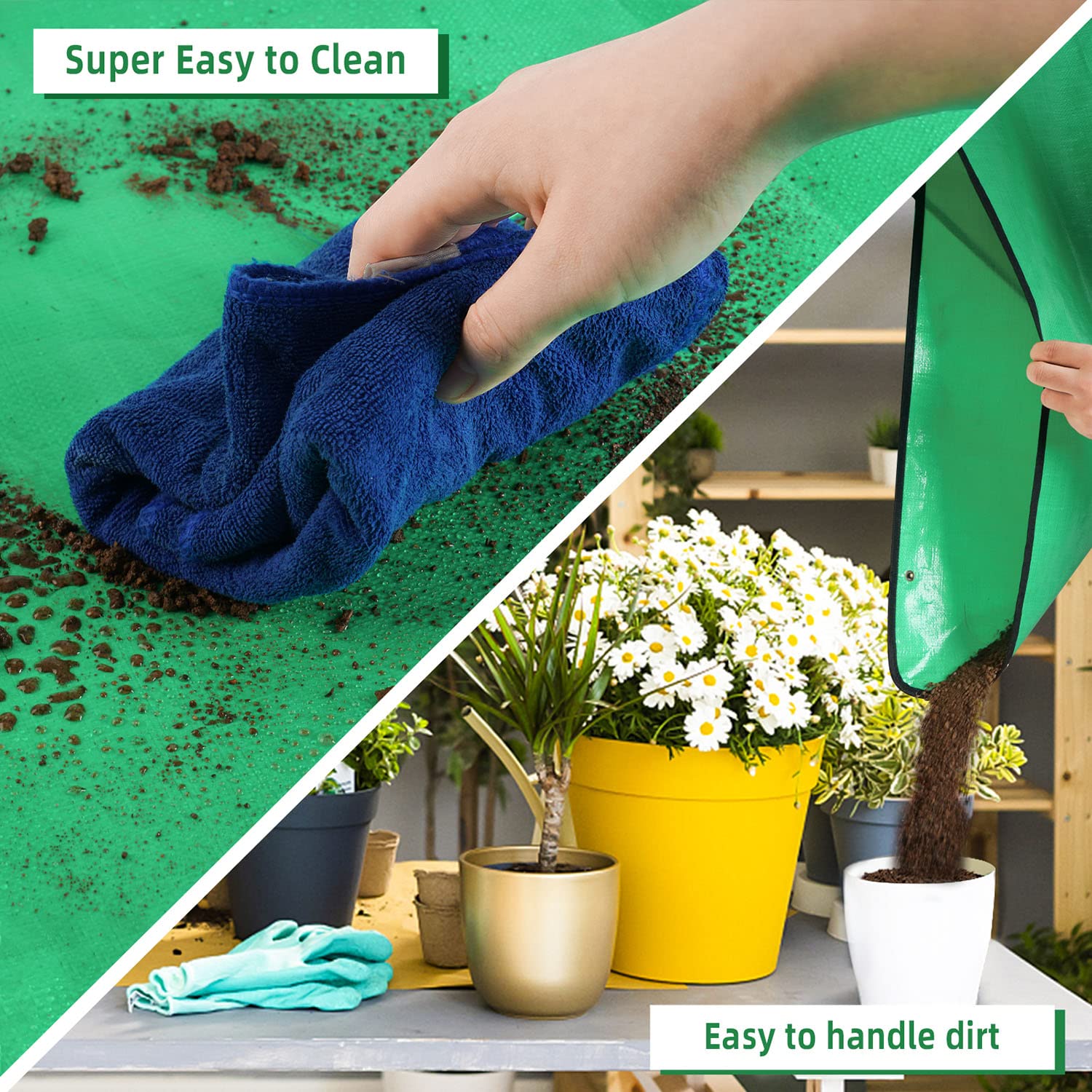 HNXTYAOB dirt control mat helping a tidy kitchen countertop garden.
